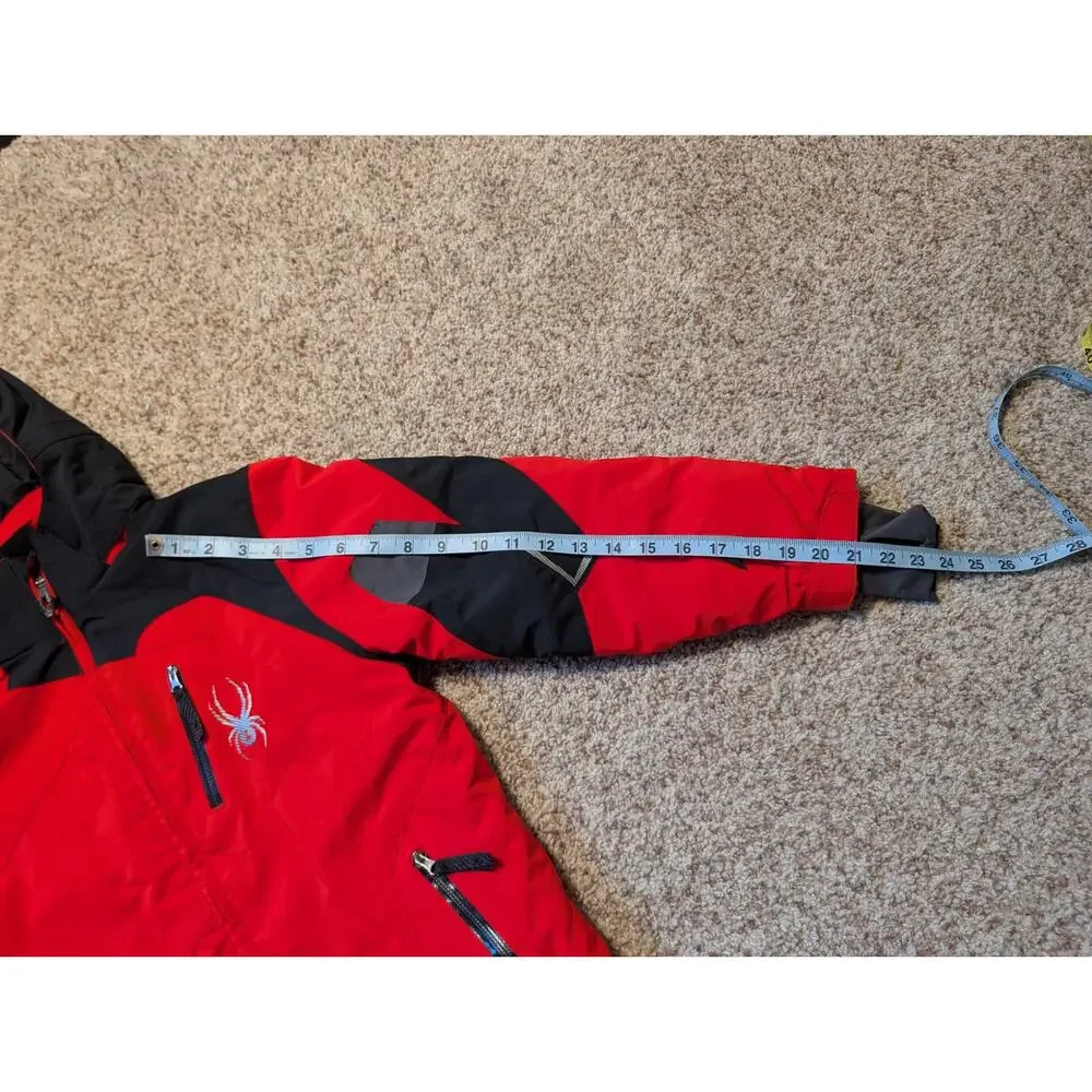 Spyder Boys Red Grey Hooded Ski Jacket Coat Winter Warm Size Kids 10